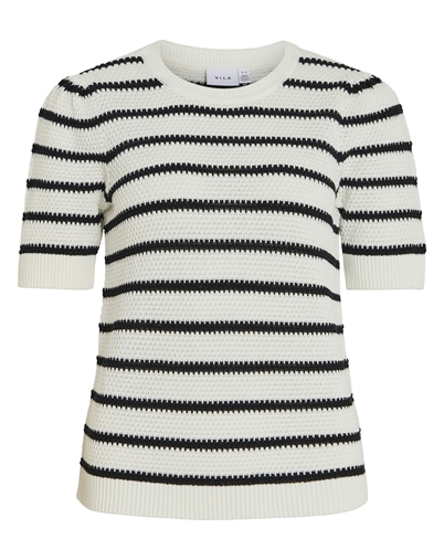 Vila - VIDalo Stripe Strik T-shirt - White Alyssum/Black